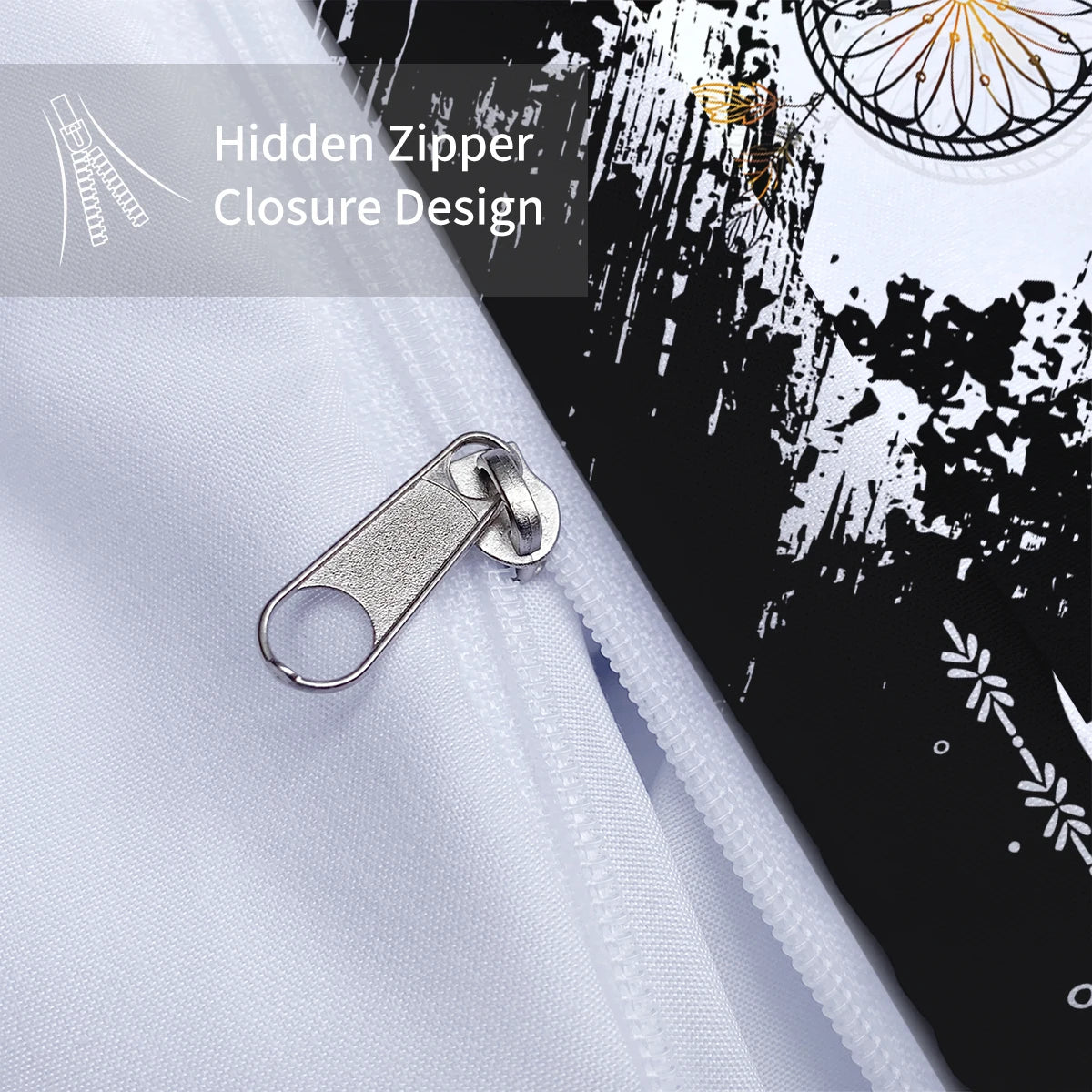 3-piece set, black and white dream catcher pattern printed bedding set, queen, king, double bed, for bedroom, guestroom, hotel