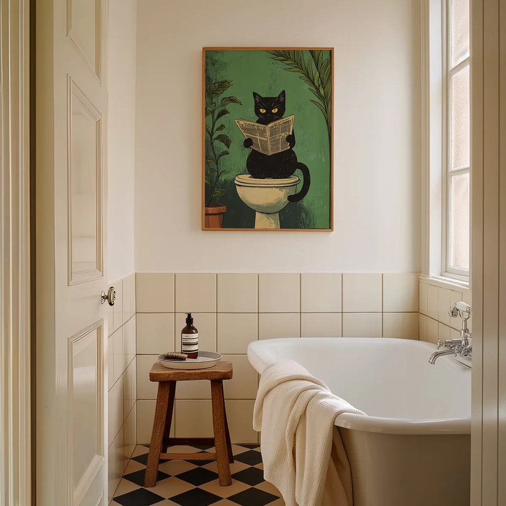 Set of 3 Funny Black Cat Bathroom Wall Art Prints