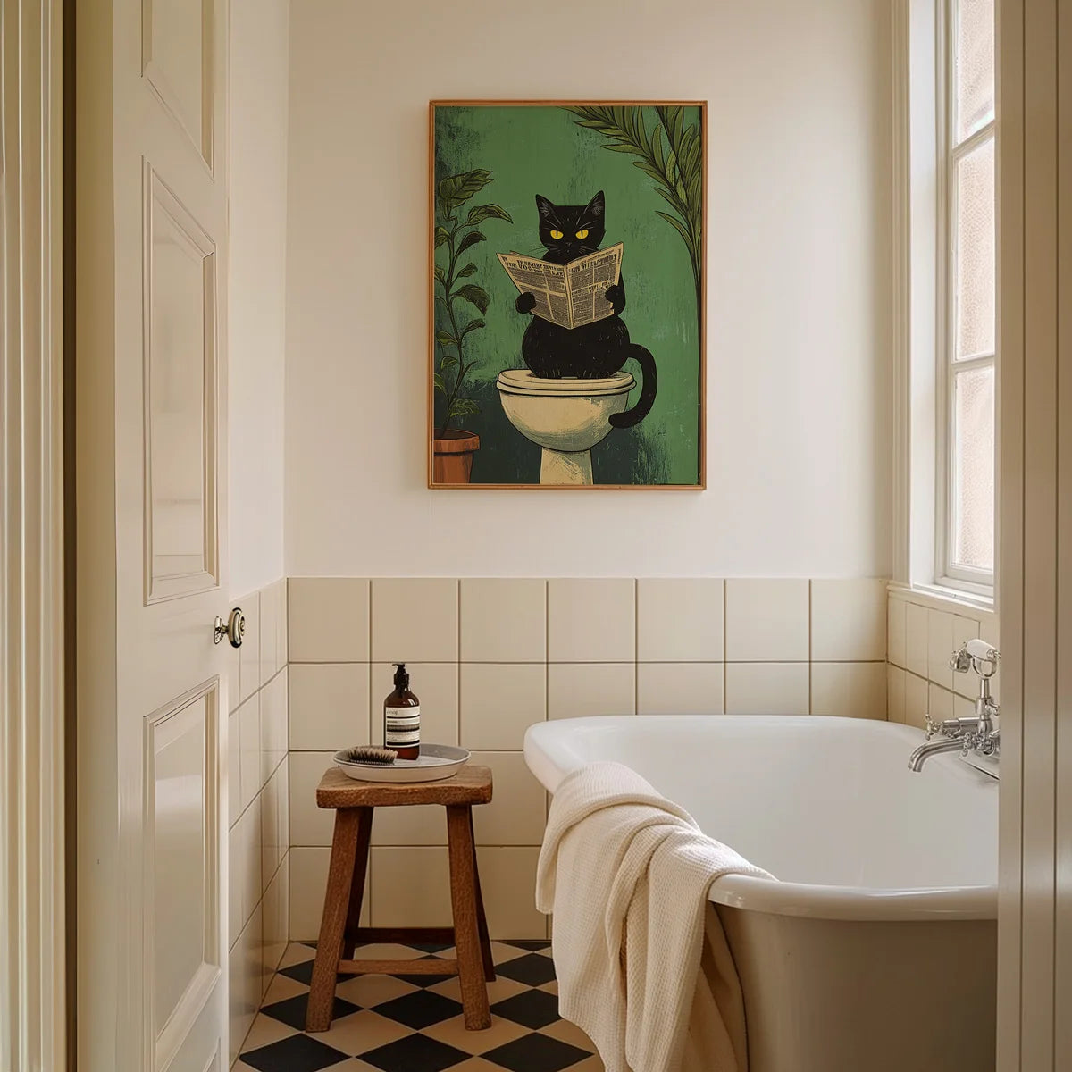 Set of 3 Funny Black Cat Bathroom Wall Art Prints