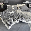 3pcs Black white plaid Duvet cover set (1*Duvet Cover + 2*Pillowcase, Without Core), lace Bedding Set, Soft Comfortable