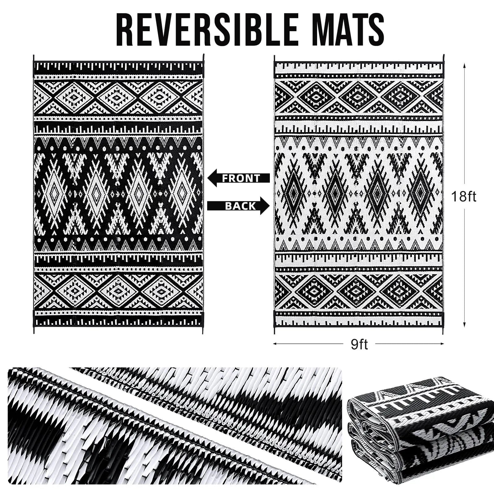 Kitinjoy Outdoor Rugs Waterproof Reversible Outdoor Plastic Straw Rugs Boho PatioIndoor Carpets RV Mat For Family Camp Picnic