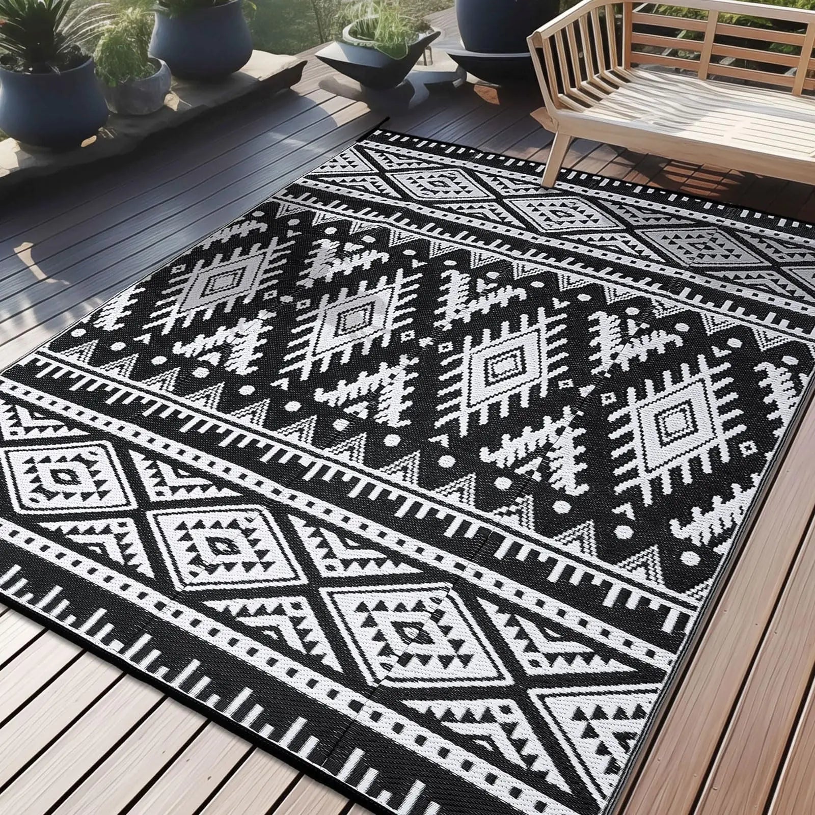 Kitinjoy Outdoor Rugs Waterproof Reversible Outdoor Plastic Straw Rugs Boho PatioIndoor Carpets RV Mat For Family Camp Picnic