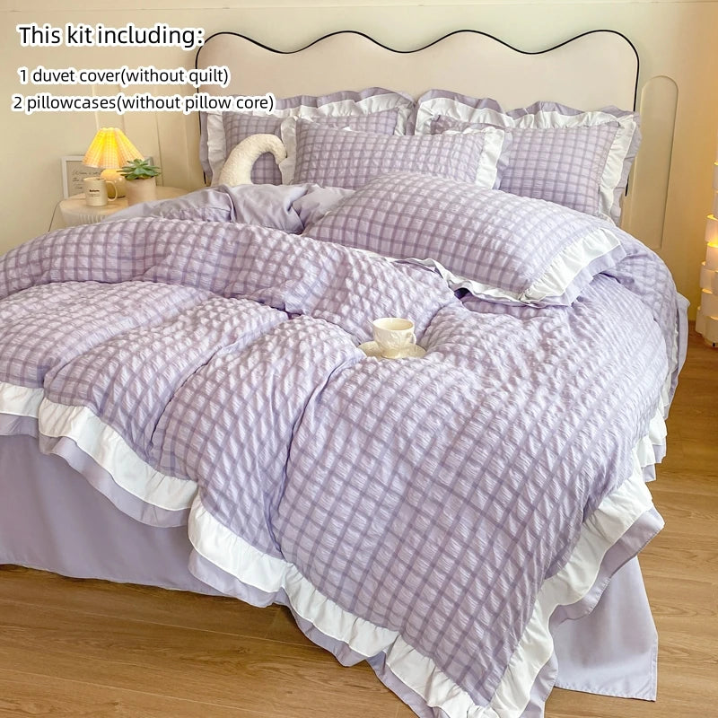 3pcs lace Bedding set seersucker Duvet Cover Set (1*Duvet Cover + 2*Pillowcase, Without Core)for bedroom guest room