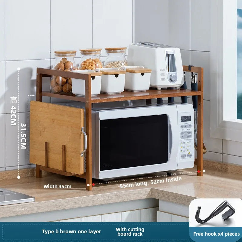 Double-Layer Bamboo Kitchen Shelf