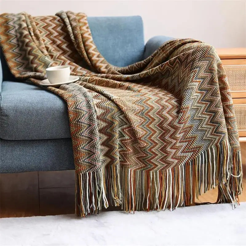 Hand-Knitted Boho Throw Blanket