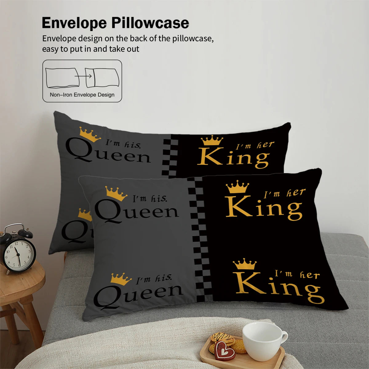 3pcs fashionable black gray crown design printed bedding set, soft, comfortable and breathable down duvet cover, bedroom, hotel