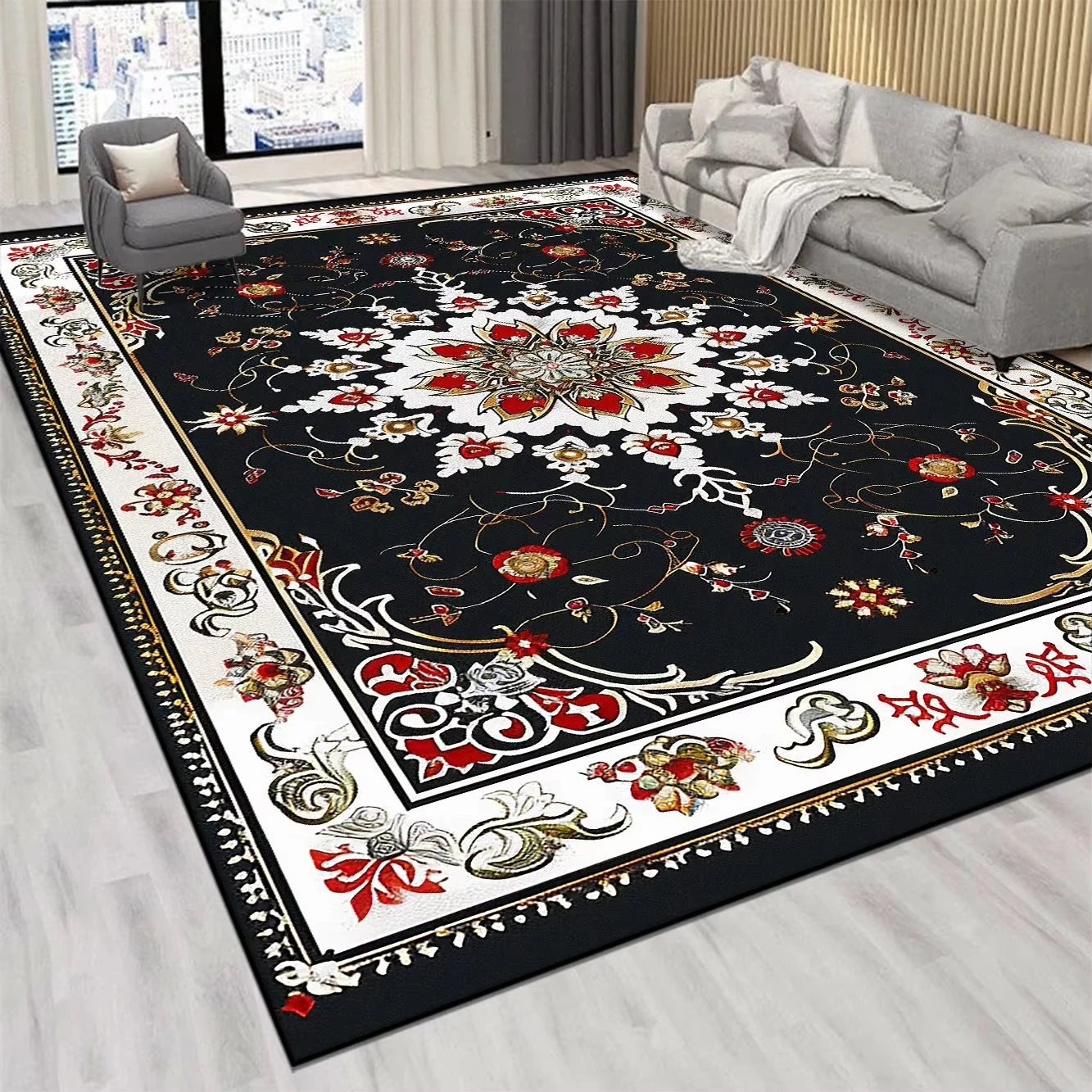 VIKAMA Luxury Persian  Large Size Carpets Living Room Decoration Home Non-slip Bedroom Lounge Rug Washable Sofa Table Mat