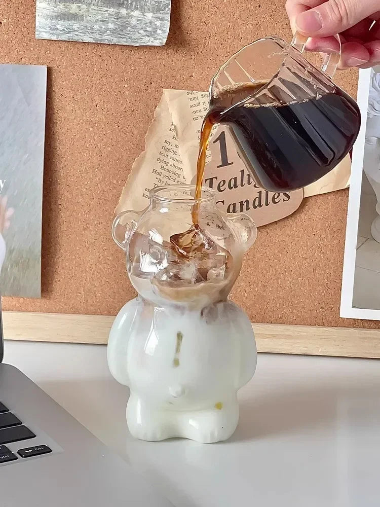 Cartoon Bear Shaped Coffee Mug Cute Bear Mug Glass Cup with Straw Glasses Cup Birthday Christmas Gifts for Women Kids  Friends