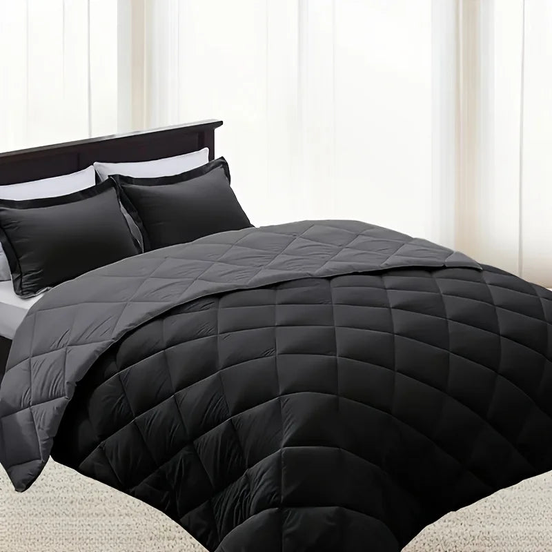 WQSPRING 3pcs Reversible Comforter Set All Season Bedding Set Comforter Pillow Shams Red Black Down Alternative Duvet Insert