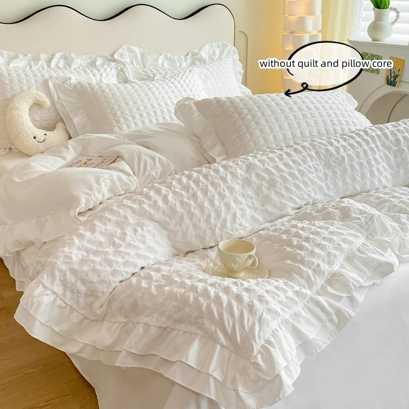 3pcs lace Bedding set seersucker Duvet Cover Set (1*Duvet Cover + 2*Pillowcase, Without Core)for bedroom guest room