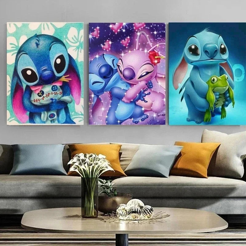 Disney Anime Canvas Painting Wall Art Cartoo Lilo & Stitch  Stitch& Angel Pictures On Canvas Posters And Prints Home Decor Mural