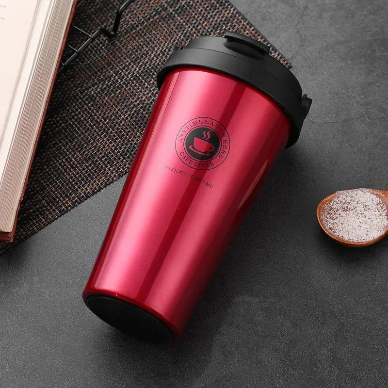 Insulated Travel Coffee Cup Double Wall Leak-Proof Thermos Mug Vacuum Stainless Steel Tea Tumbler with Lid and Handle