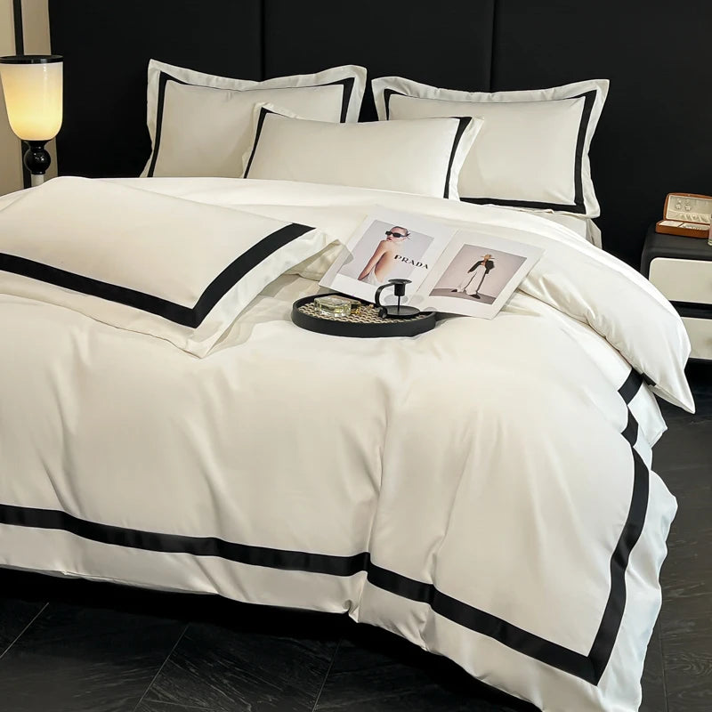 2025 Luxury Hotel Bedding Sets Thick Brushed Bed Sheets White Duvet Cover Set Pillowcase Four Piece Fully Enclosed for Home Gift