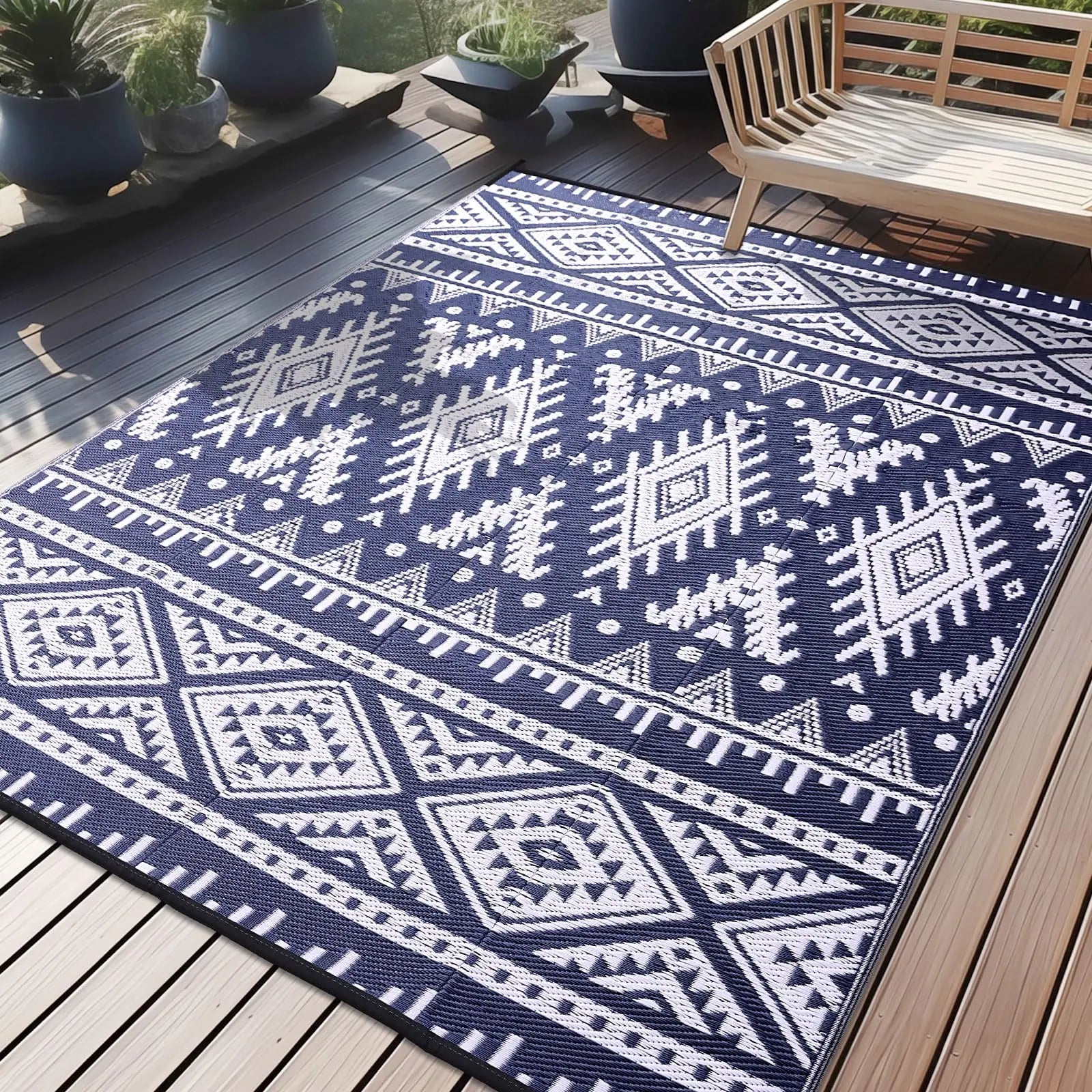 Kitinjoy Outdoor Rugs Waterproof Reversible Outdoor Plastic Straw Rugs Boho PatioIndoor Carpets RV Mat For Family Camp Picnic
