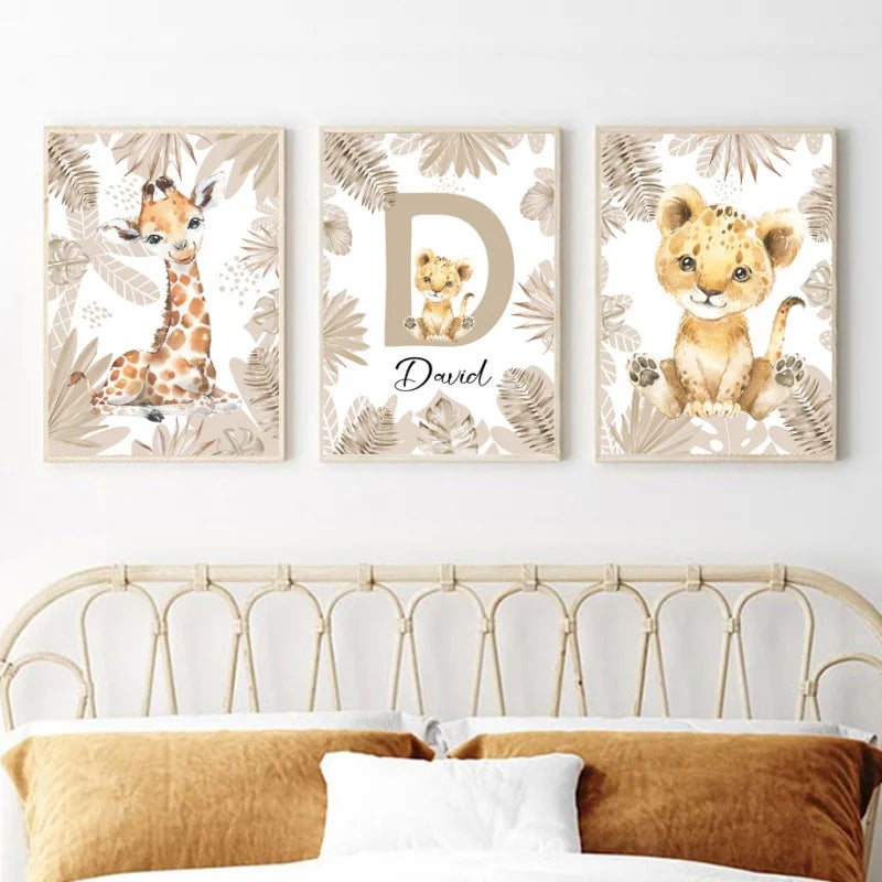 Personalized Safari Animal Nursery Wall Art