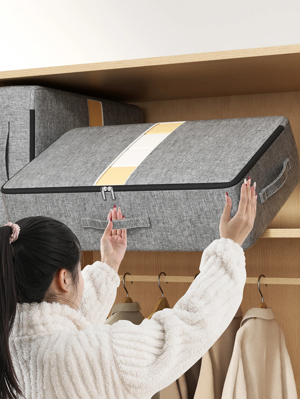 Extra-large capacity underbed clothing storage bag Quilt blanket storage bag Foldable pants coat storage bag Wardrobe organizer