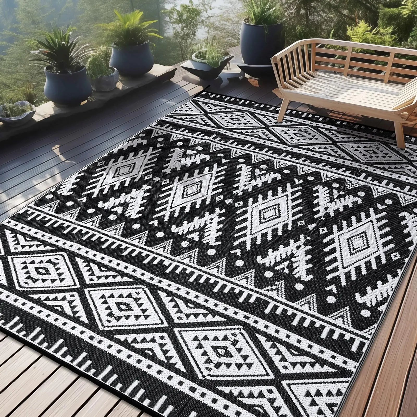 Kitinjoy Outdoor Rugs Waterproof Reversible Outdoor Plastic Straw Rugs Boho PatioIndoor Carpets RV Mat For Family Camp Picnic