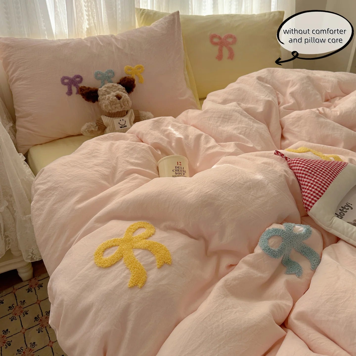 3 Piece Sheet Set Chut bowknot embroidery duvet cover Set ， comfortable Bedding Set Bedspread for All Season