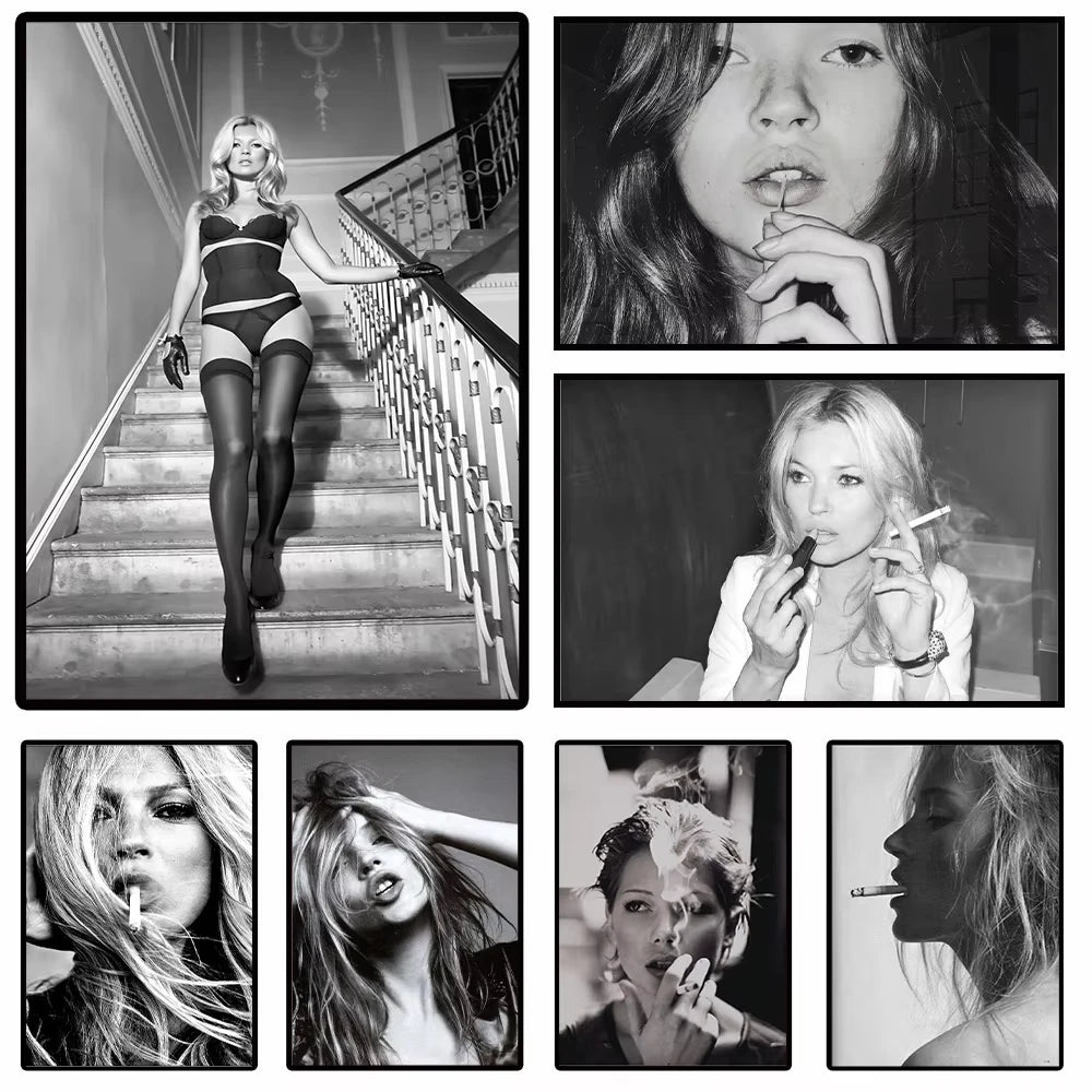 Kate Moss Black & White Portrait Wall Art