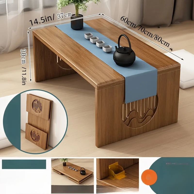 Versatile Bamboo Folding Table - Japanese Style, Perfect for Bedroom & Study, Durable Low-Rise Design with Smooth Finish