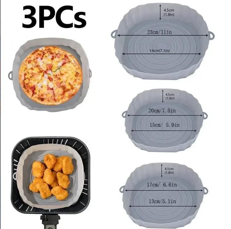 1PC Reusable Airfryer Pan Liner Accessories Silicone Air Fryers Oven Baking Tray Pizza Fried Chicken Airfryer Silicone Basket
